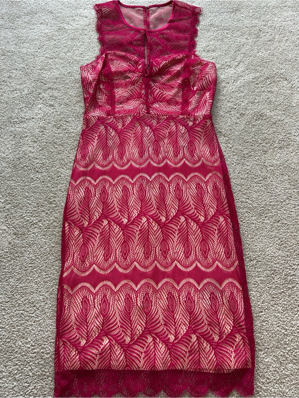 bebe Fuchsia Lace Midi Sheath Dress